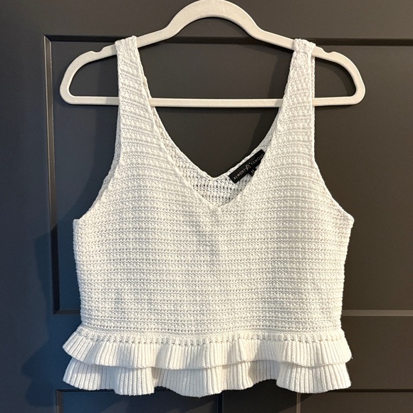 Almost Famous Tops - Almost Famous White Knit Ruffle Cropped tank top